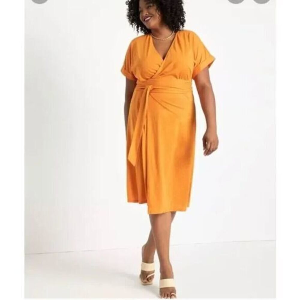 New! Eloquii orange true wrap midi dress, plus size 28